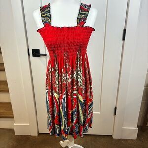 Lildy Women's Red Smocked Paisley Print Sundress Summer Beach Size Small  c